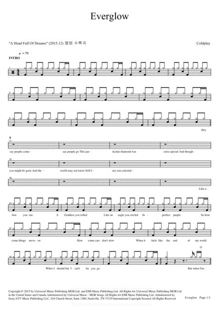 Everglow Arr COPYDRUM By Coldplay Sheet Music For Drums At Sheet