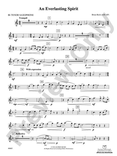 An Everlasting Spirit B Flat Tenor Saxophone B Flat Tenor Saxophone Part Digital Sheet Music