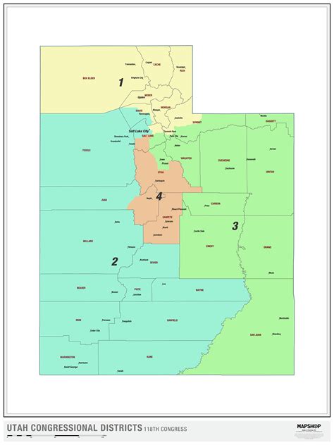 Utah 2022 Congressional Districts Wall Map - The Map Shop