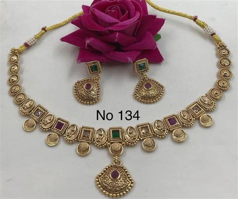 Engagement Wear Golden Traditional Gold Plated Copper Necklace Set