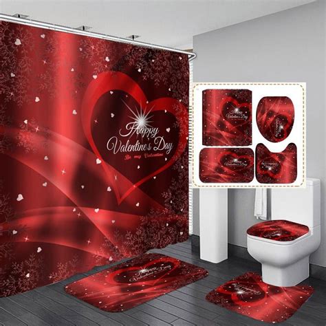 Luxsea 4pcs Set Romantic Love Valentines Day Printing Shower Curtain