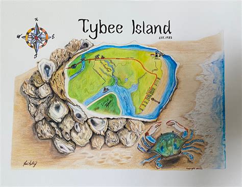 Map of Tybee Island Georgia, Coastal Living Wall Decor, Island Living