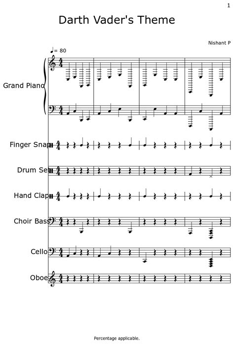 Darth Vader's Theme - Sheet music for Piano, Finger Snap, Drum Set ...