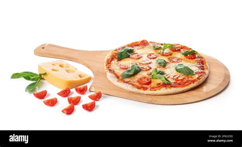 Tasty pizza and ingredients on white background Stock Photo - Alamy