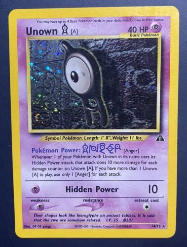 Pokémon TCG Unown A Neo Discovery 14 Holo Unlimited Holo Rare eBay