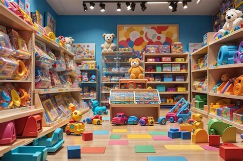 Premium Photo | Board against a toy store filled with colorful toys for ...