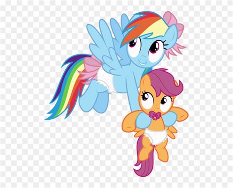 Diapered Rainbow Dash Carrying Diapered Scootaloo Pony Friendship Is