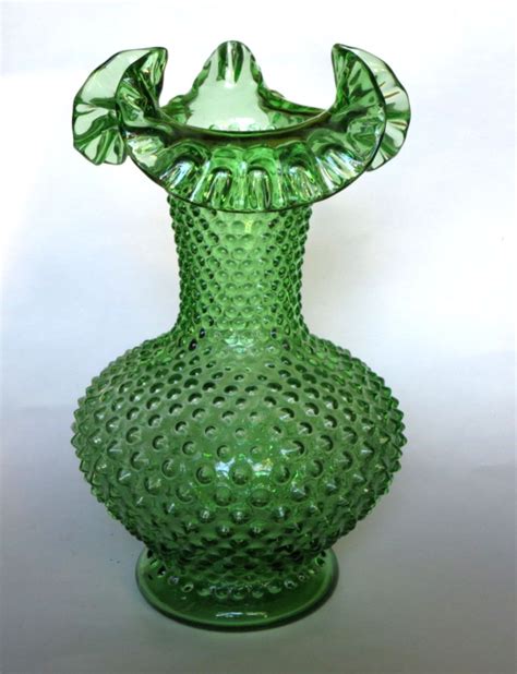 Fenton Glass Springtime Green Hobnail Large Ruffled Vase