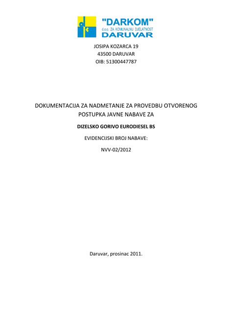 Pdf Dokumentacija Za Nadmetanje Za Provedbu Izjava O