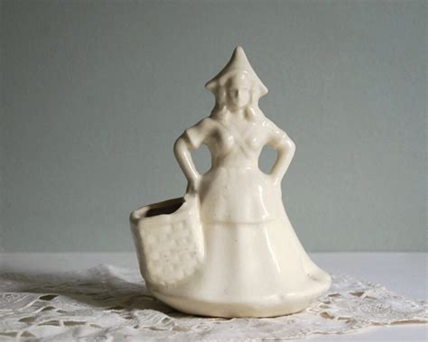 Vintage Planter Dutch Girl Ceramic Planter With Matte White