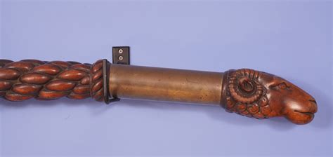 Exceptional Carved Mahogany Ram S Head Tiller English Circa