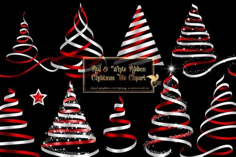 Red And White Ribbon Christmas Trees Clipart