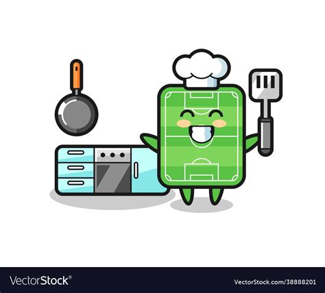 Football Field Character As A Chef Is Cooking Vector Image