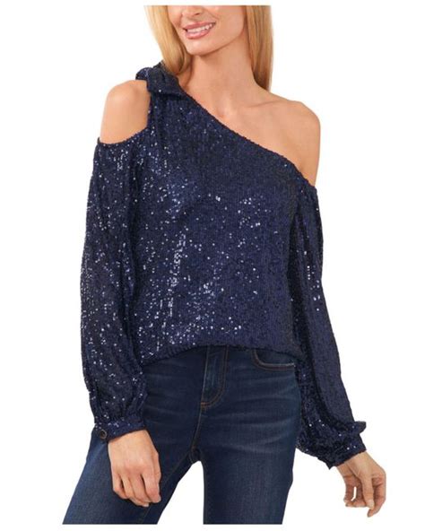 Cece Synthetic Sequin One Shoulder Top In Blue Lyst