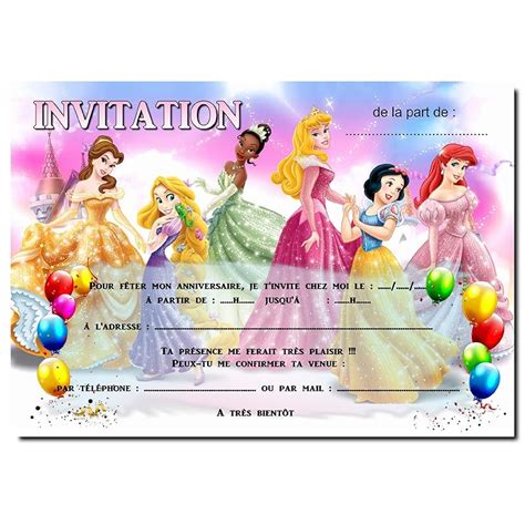 Cartes Invitation Anniversaire Princesse Par Avec Enveloppes R F