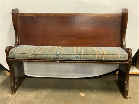 At Auction Antique Wooden Church Pew W Upholstered Cushion