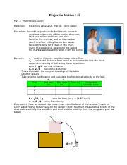 Projectile Lab Docx Projectile Motion Lab Part Horizontal Launch