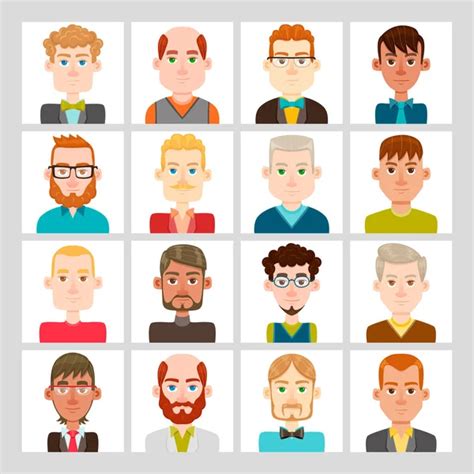 Diversity People Avatar Flat Icon Set Vector Men Characters Stock