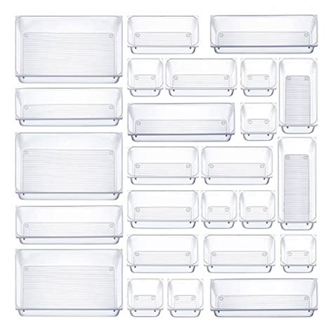 25 PCS Clear Plastic Drawer Organizers Set 4 Size Versatile Bathroom