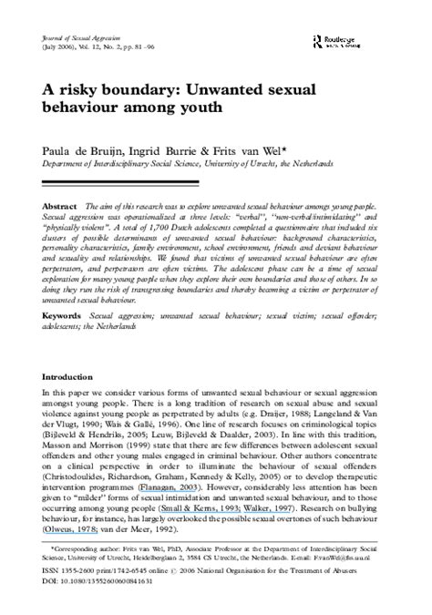 Pdf A Risky Boundary Unwanted Sexual Behaviour Among Youth