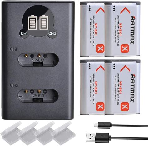 Amazon Batmax 4Pcs 1860mAh NP BX1 Battery LCD Dual USB Charger