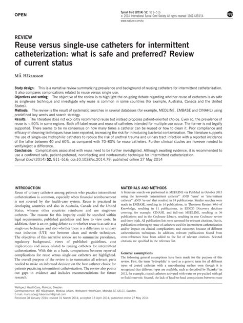 (PDF) Reuse versus single-use catheters for intermittent catheterization: What is safe and ...