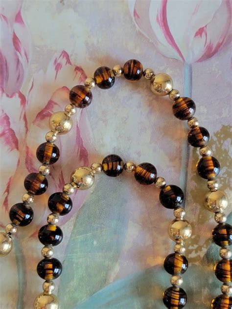 Vintage Napier Glass Gold Tone Metal Beaded Necklace Gem