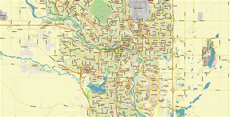 Calgary Alberta Canada Map Vector City Plan Low Detailed For Small