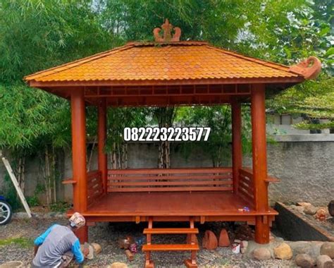 Gazebo Kayu Kelapa Minimalis Model Atap Sirap Ulin