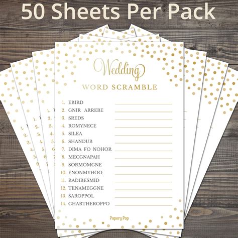 Wedding Word Scramble Game Cards 50 Pack Bridal Shower Games Bachelorette Party Games