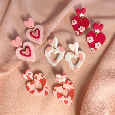 Trendy Indie Style Clay Heart Earrings Lots Of Pink Joias De Argila Do Polímero Itens