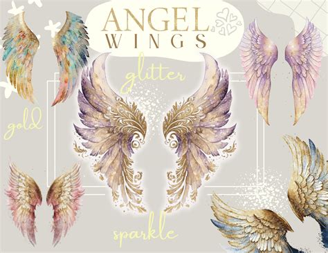 13 Glittery Angel Wings Watercolor Clipart Png, Angel Wings Сlip Art ...