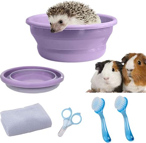 5 Pcs Hedgehog Supplies Hedgehog Bath Kit Include Foldable Bathtub Cleaning Brush