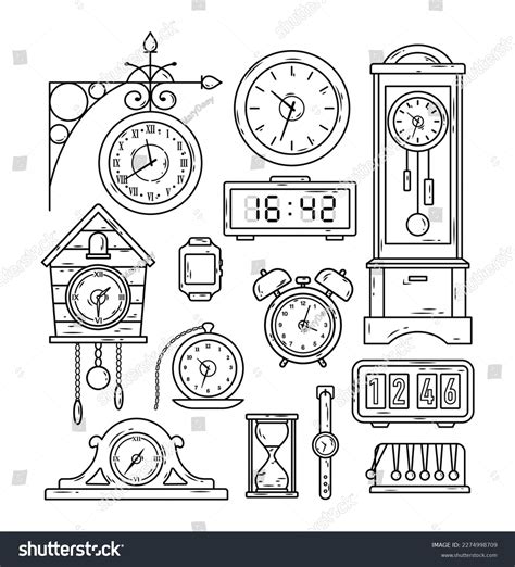 Clocks Hand Watches Doodle Style Vector Stock Vector Royalty Free