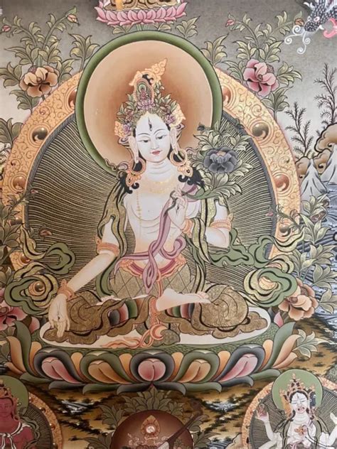 Thangka Weisse Tara Buddha Nepal Tibet Xxl Wandbehang Spirituelle Kunst