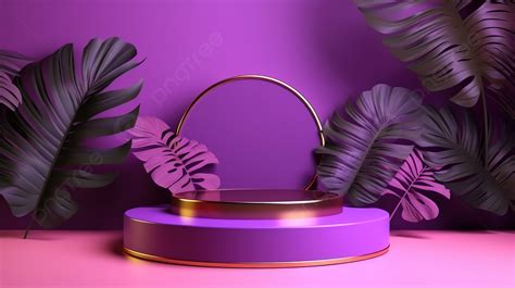 Product Showcase On Vibrant Purple D Tropical Podium Background