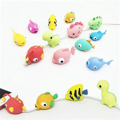 Silicone Bonito Peixe Cabo Dinosaur Mordida Projeto Cabo USB Telefone