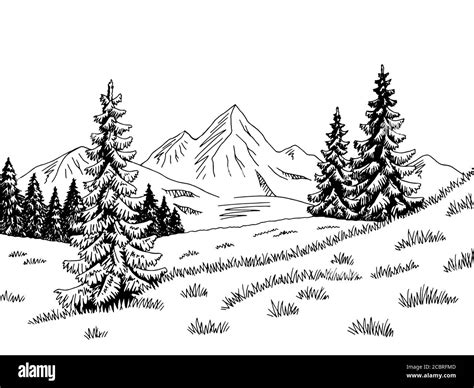 Mountains Hill Graphic Black White Landscape Sketch Illustration Vector