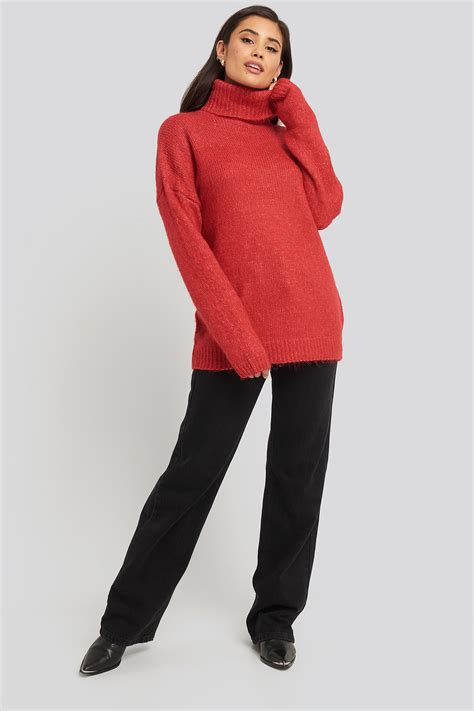 Folded Oversized Knitted Sweater Red Na