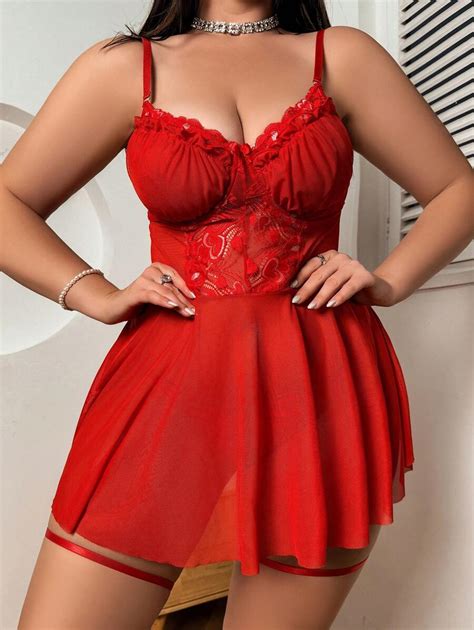 Robe De Lingerie Sexy Grande Taille Avec String Et Jarretière Mode en