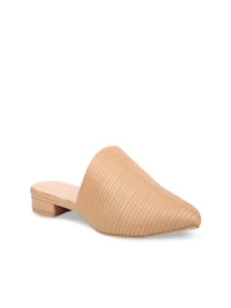 Buy Inc Beige Textured Pointed Toe Mules Flats For Women