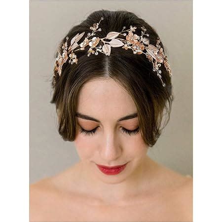 Amazon SWEETV Rose Gold Wedding Headband For Bride Floral Bridal