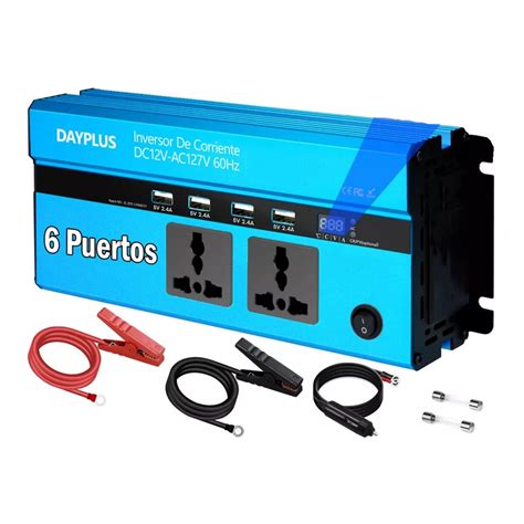 Inversor De Corriente Dual 1000w Con 4 Usb 12 Vcc A 110 Vca Azul