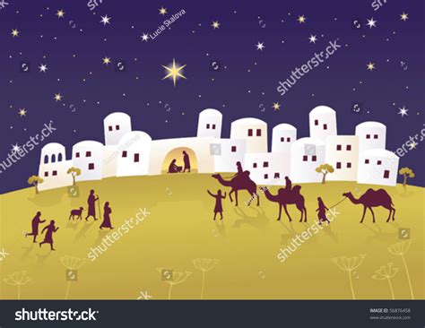 Biblical Scene Birth Of Jesus In Bethlehem Stock Vector Illustration