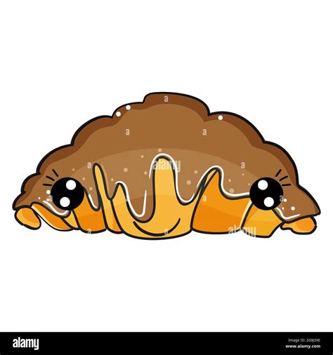 Cute Cartoon Croissant In Kawaii Style Vector Illustration Stock