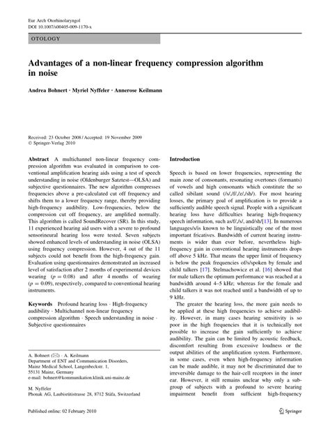 Pdf Advantages Of A Non Linear Frequency Compression Algorithm In Noise