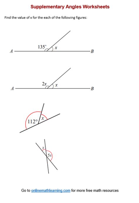 Supplementary Angles Worksheets (printable, online, answers, examples ...