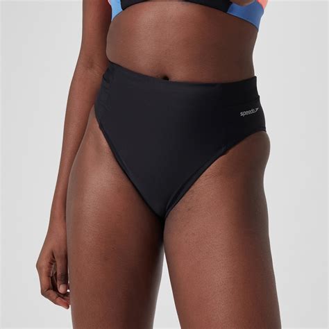 Women S Solid High Waisted Bikini Bottom Dark Grey Speedo UK