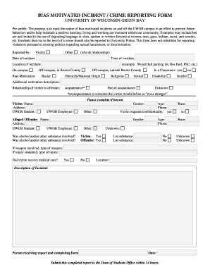 Fillable Online Uwgb HATE CRIME BIAS INCIDENT REPORTING FORM