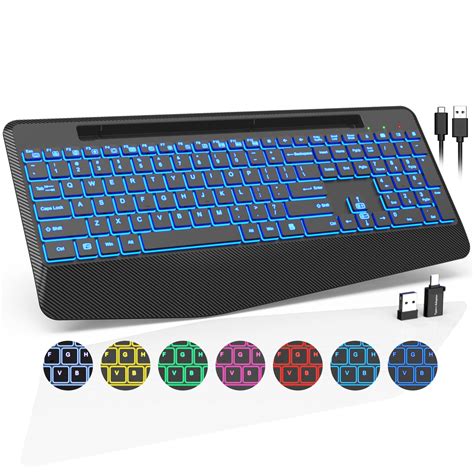 Amazon.com: Wireless Keyboard with 7 Colored Backlits, Wrist Rest ...